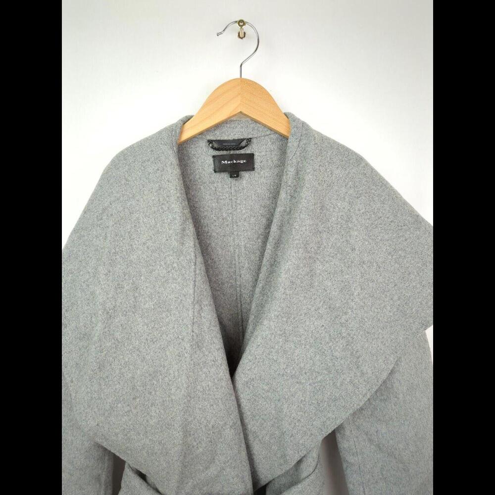 MACKAGE Women's Sz US L Mai Gray Wool Cashmere Melange Belted Wrap Coat - Picture 8 of 11